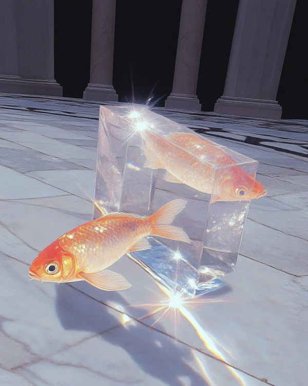 Goldfish and Reflective Cube