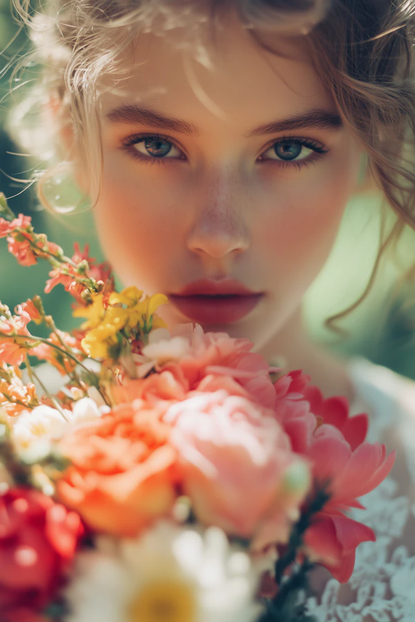 Serene Woman with Vibrant Bouquet