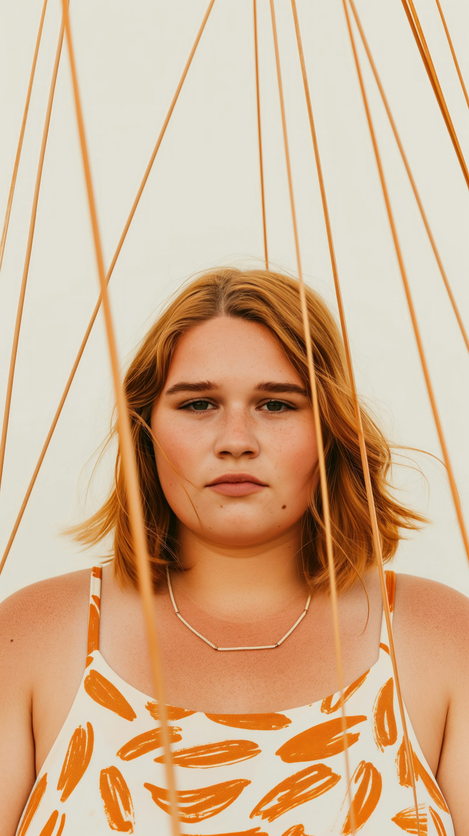 Contemplative Young Woman with Orange Accents