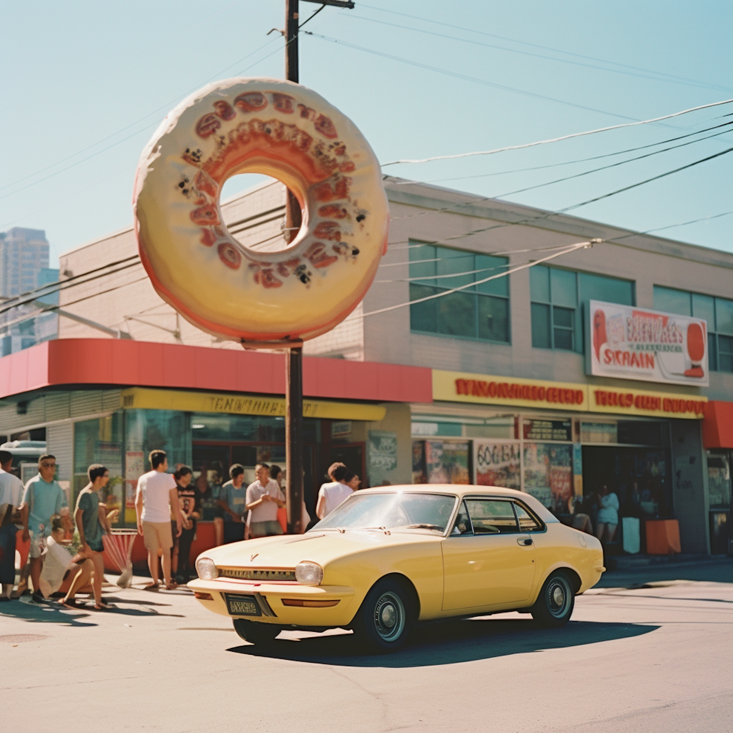 Sunny Retro Ride with Sprinkled Donut