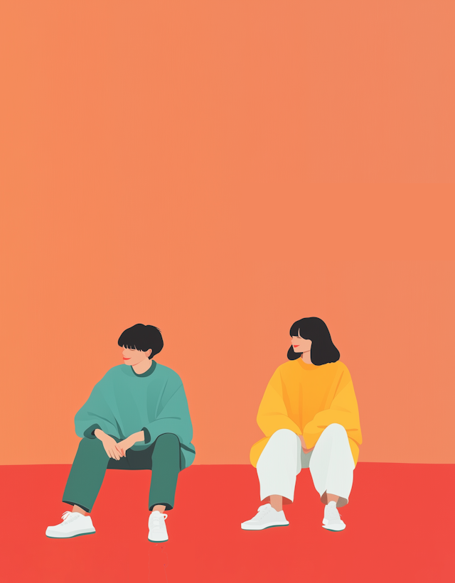 Minimalist Cartoon Figures on Red