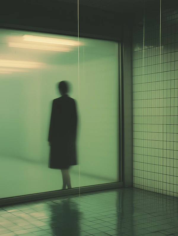 Silhouette Behind Green Glass