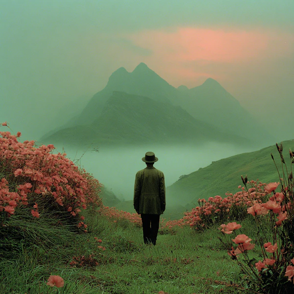Person in Pink Flower Field