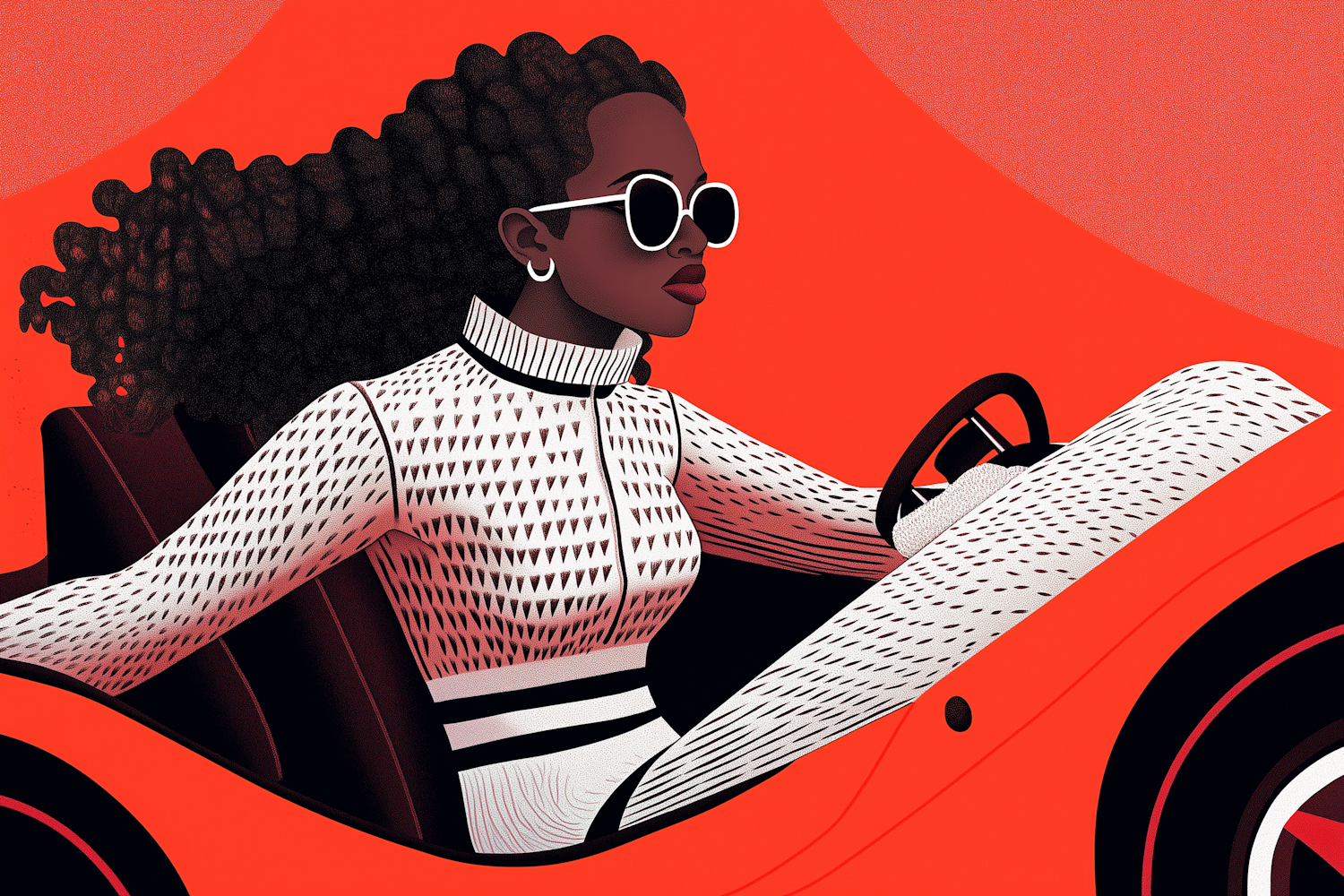 Stylish Woman Driving Convertible Illustration