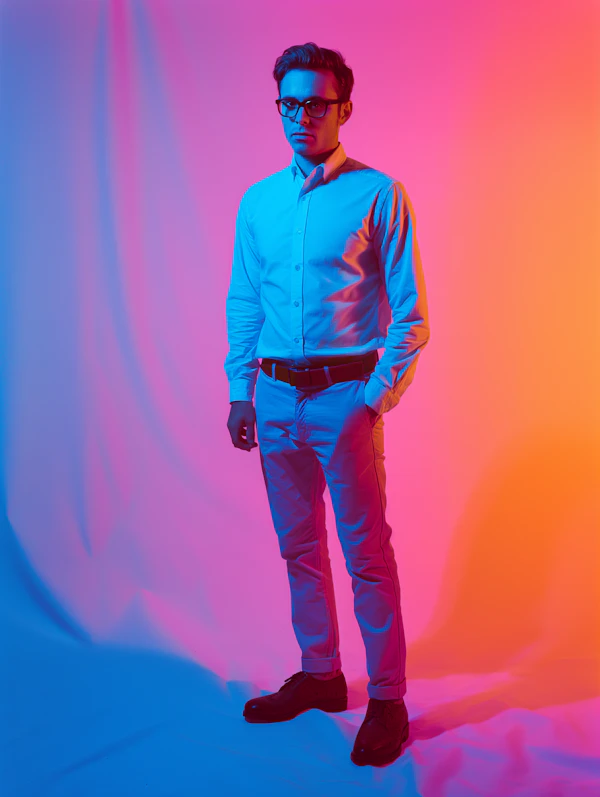Confident Professional in Blue and Pink