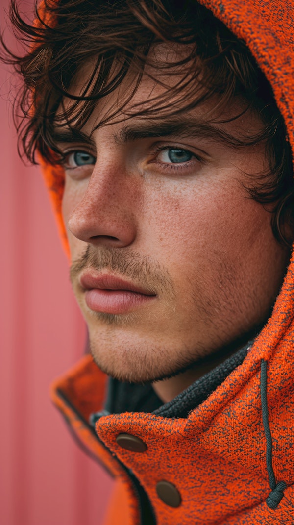 Young Man in Orange Hooded Jacket