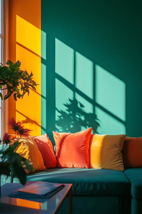 Vibrant Interior Scene with Colorful Cushions
