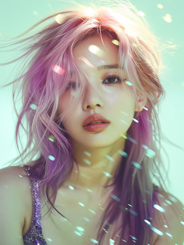 Ethereal Portrait of Young Woman with Pink and Purple Hair