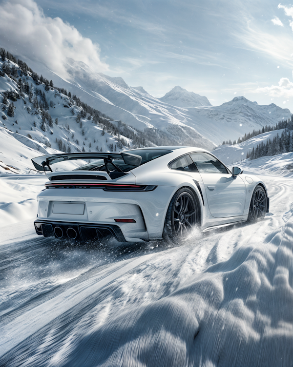 Dynamic Sports Car in Snowy Landscape