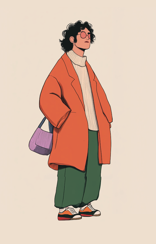 Fashionable Young Adult in Stylish Attire Illustration