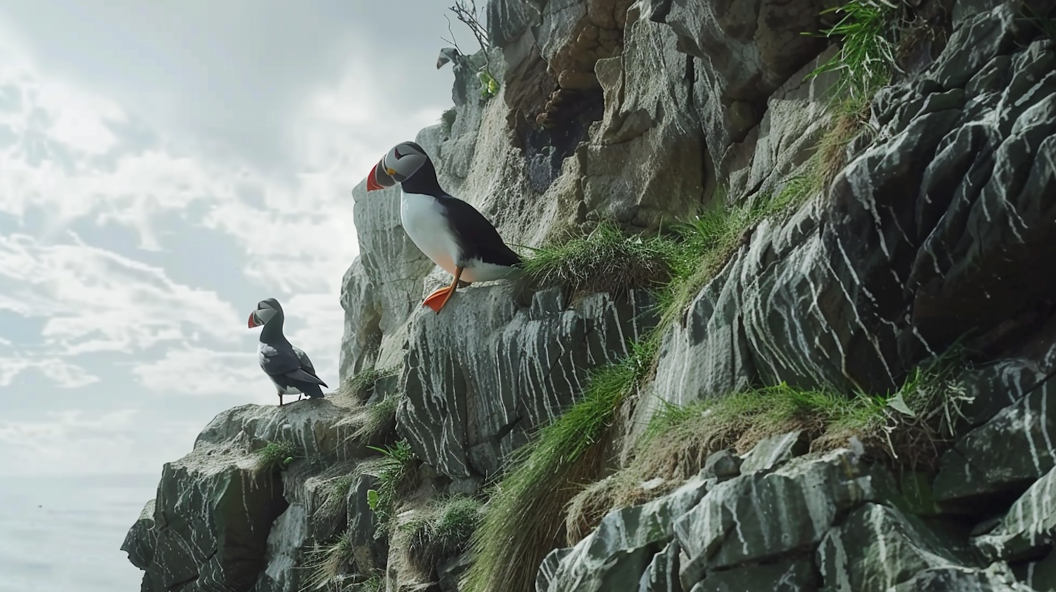 Puffins on Cliffside