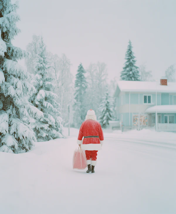 Santa in Snowy Scene