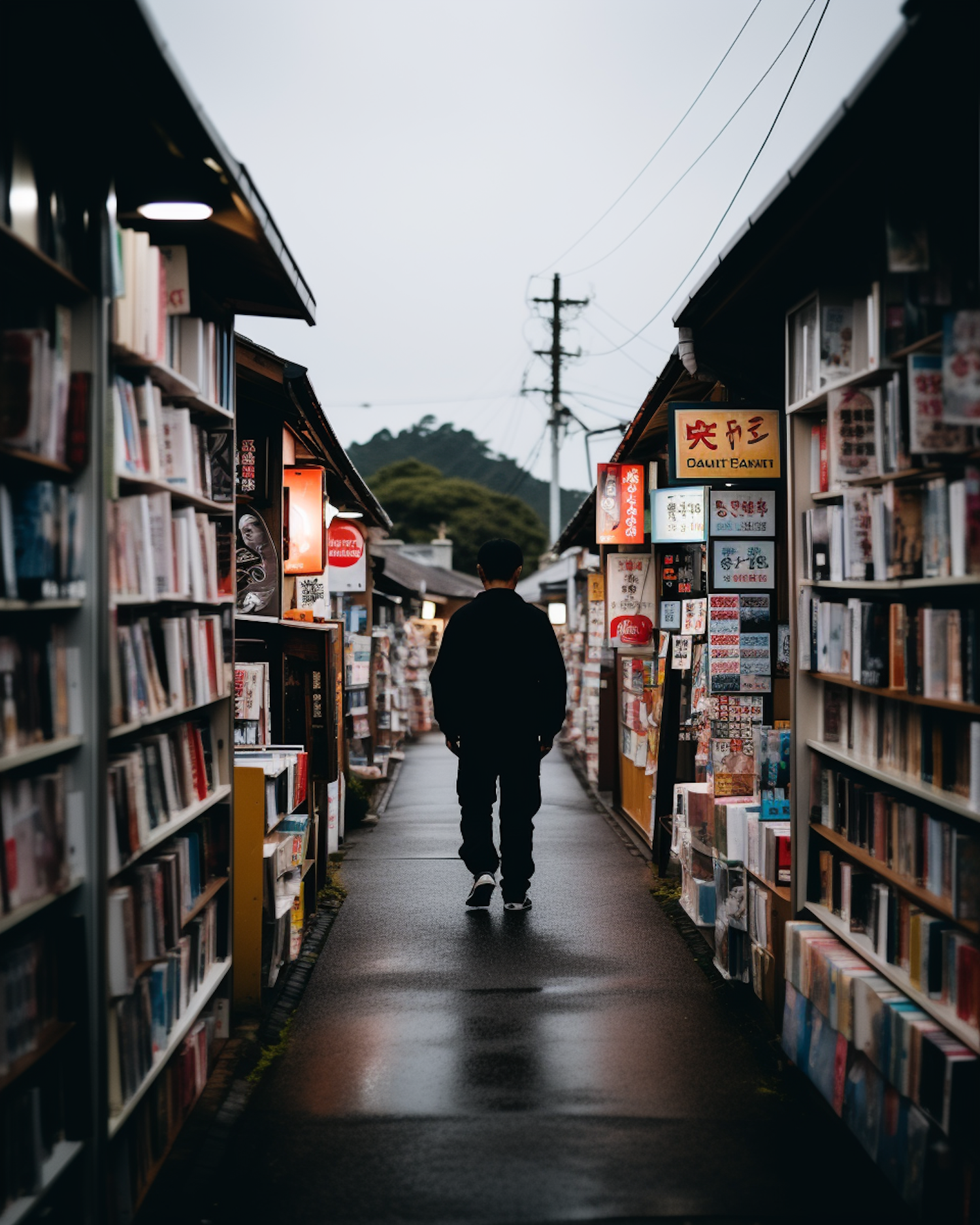 Serene Book Alley Wanderer