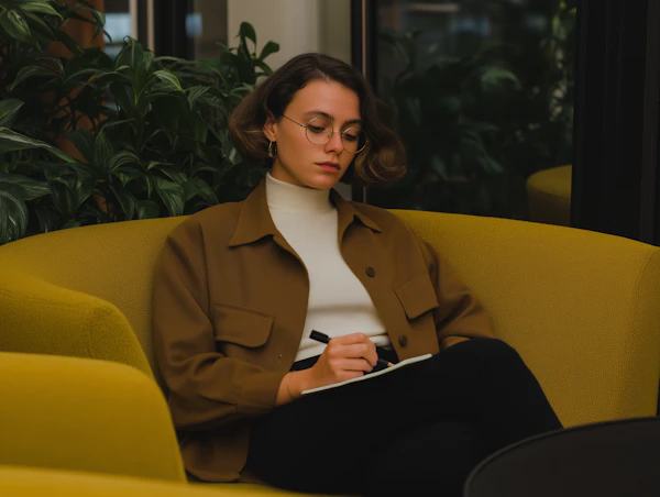 Woman Writing in Notebook