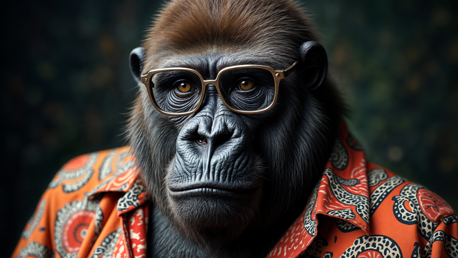 Contemplative Gorilla in Fashionable Attire