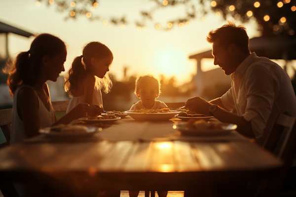 Family Dinner Outdoors at Sunset