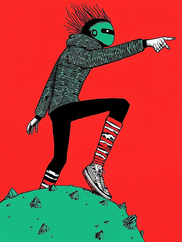 Dynamic Figure with Green Mask