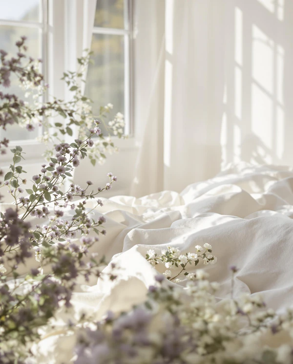 Serene Bed with Flowers