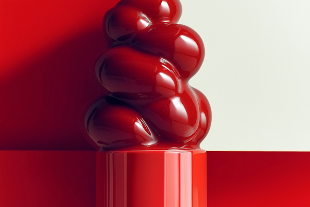 Glossy Red Abstract Sculpture