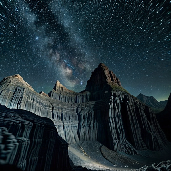 Starry Night over Rugged Landscape