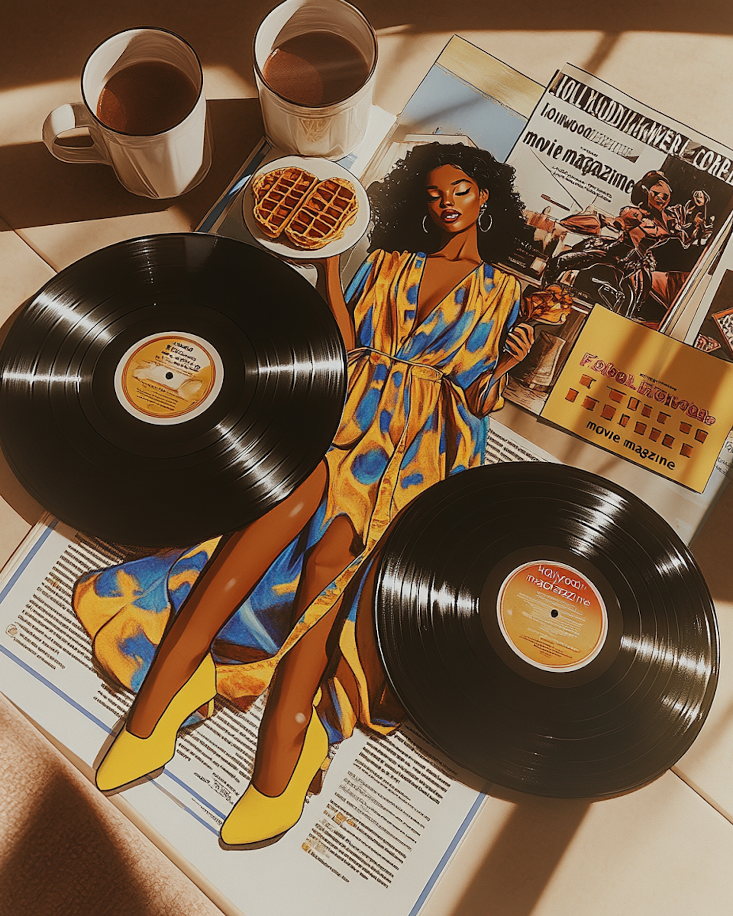 Woman with Waffles and Vinyl Records