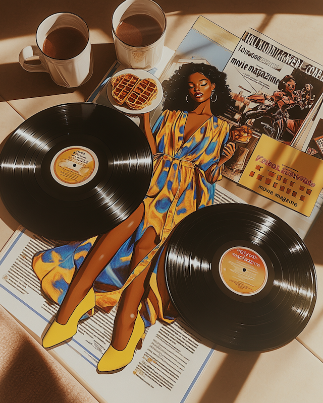 Woman with Waffles and Vinyl Records