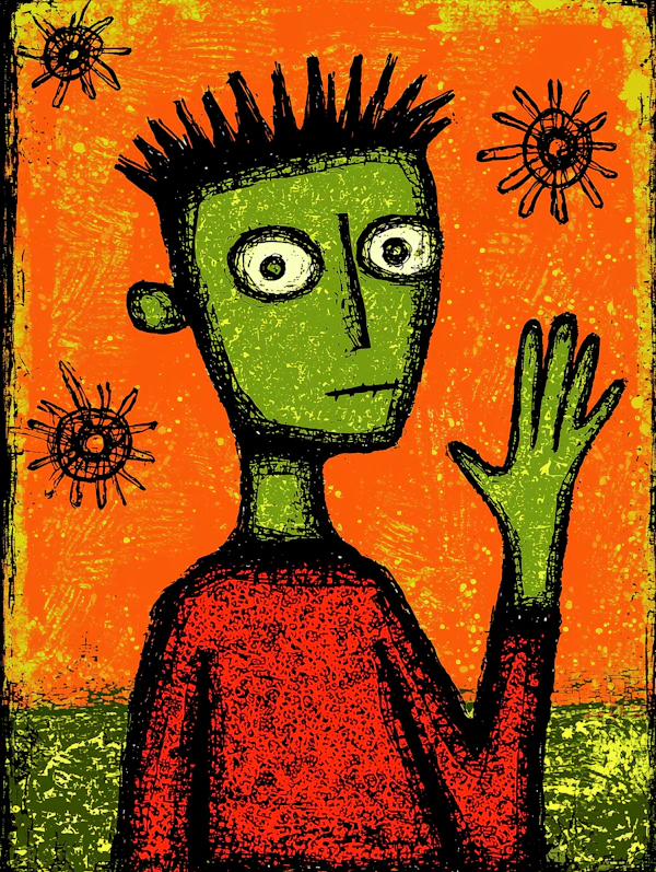 Stylized Figure with Green Face
