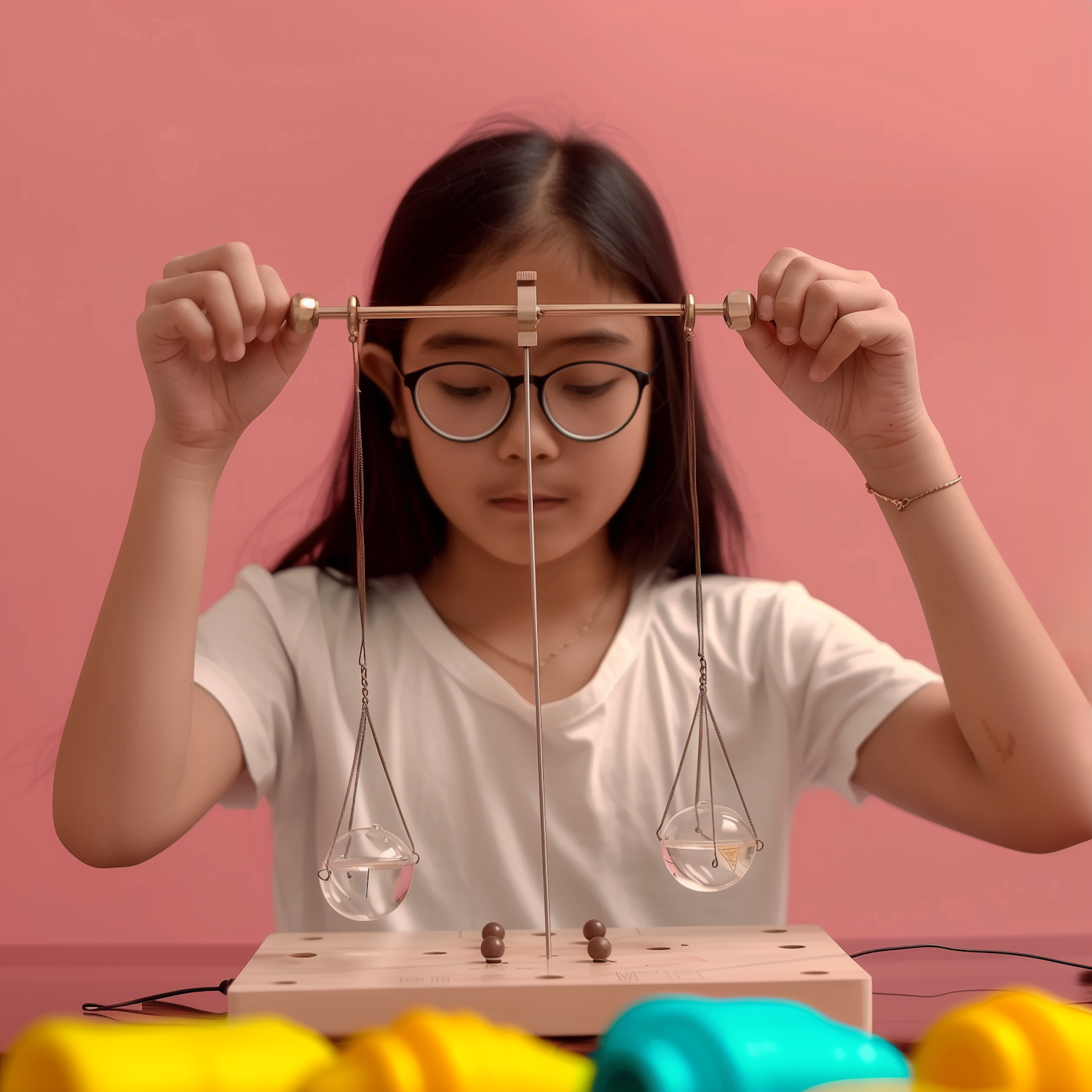 Young girl balancing scales