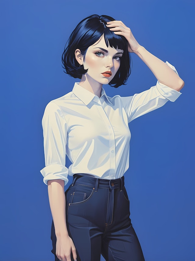 Woman in White Shirt with Blue Background