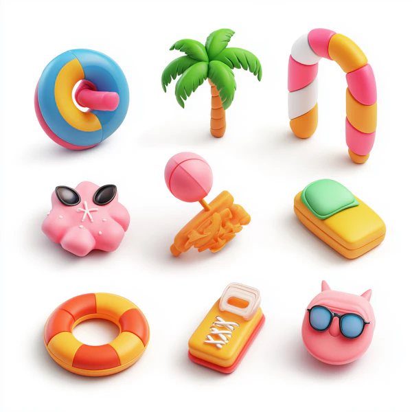 Colorful 3D Objects Grid
