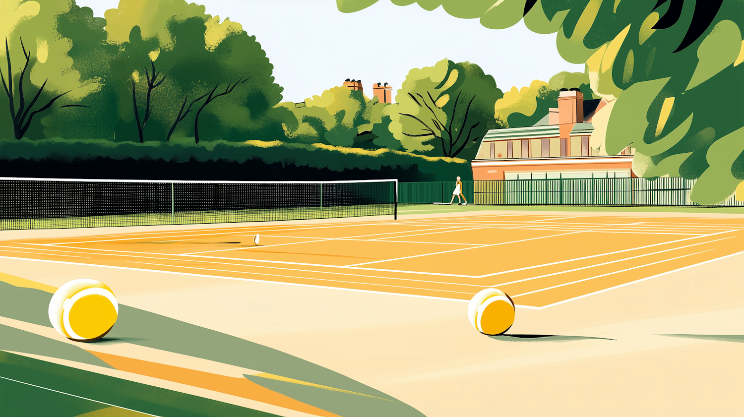 Sunny Day Tennis Match Illustration