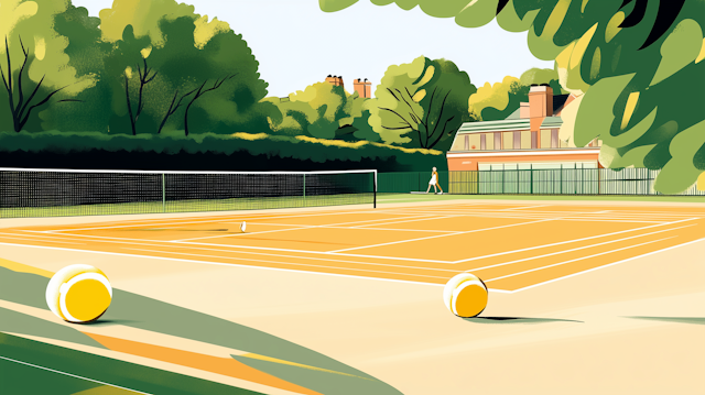 Sunny Day Tennis Match Illustration