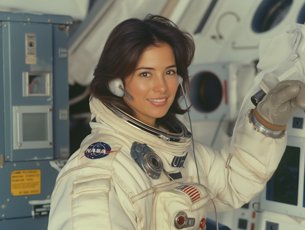 Confident Female Astronaut Inside Spacecraft