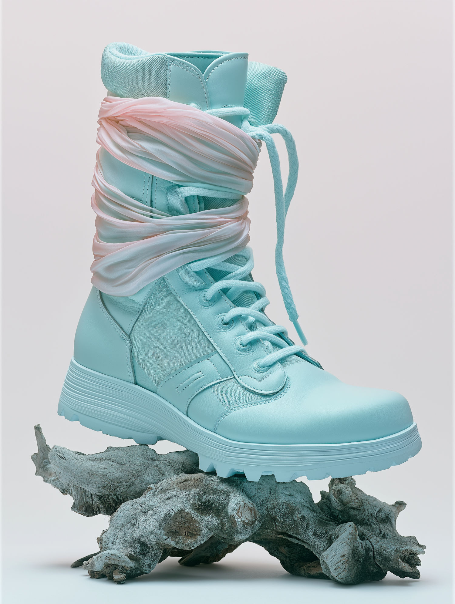 Pastel Turquoise Boot with Pink Fabric