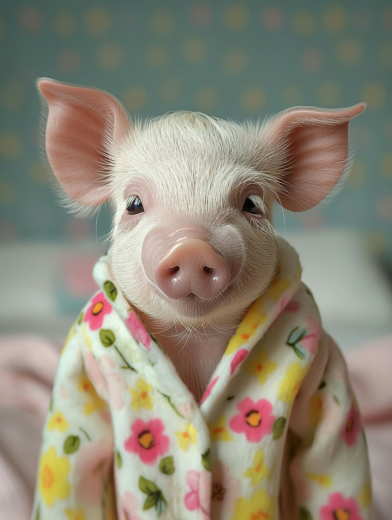 Adorable Pig in Floral Blanket