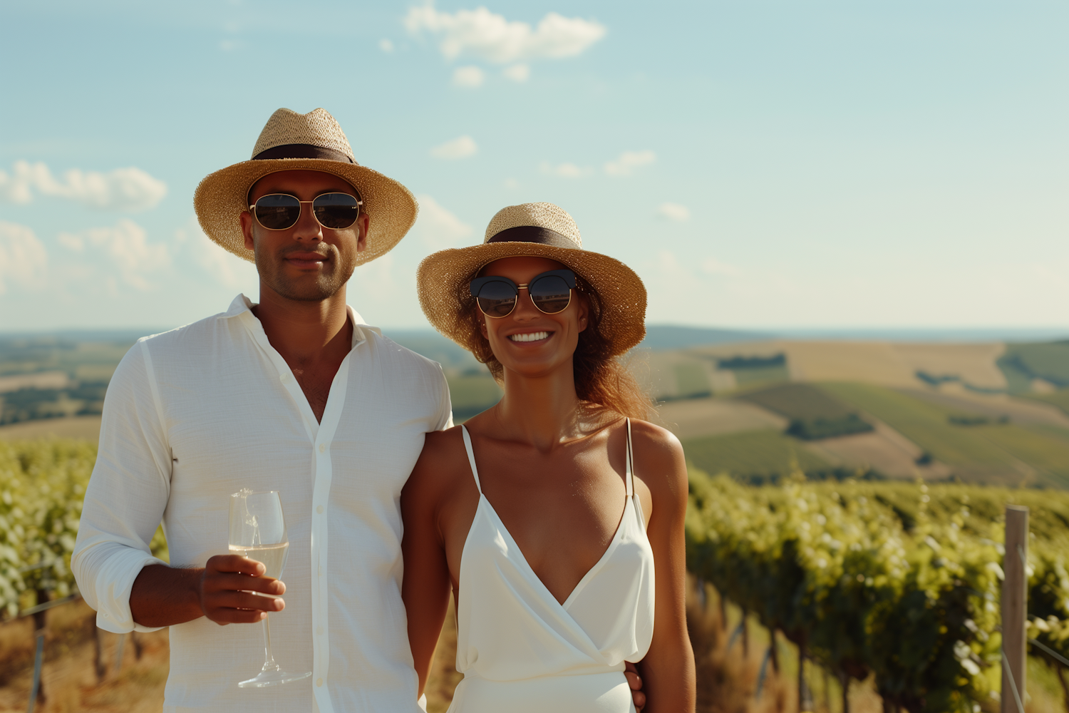 Joyful Couple in Vineyard