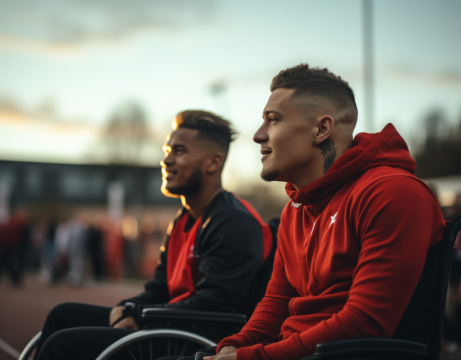 Contemplative Comrades in Athletic Red