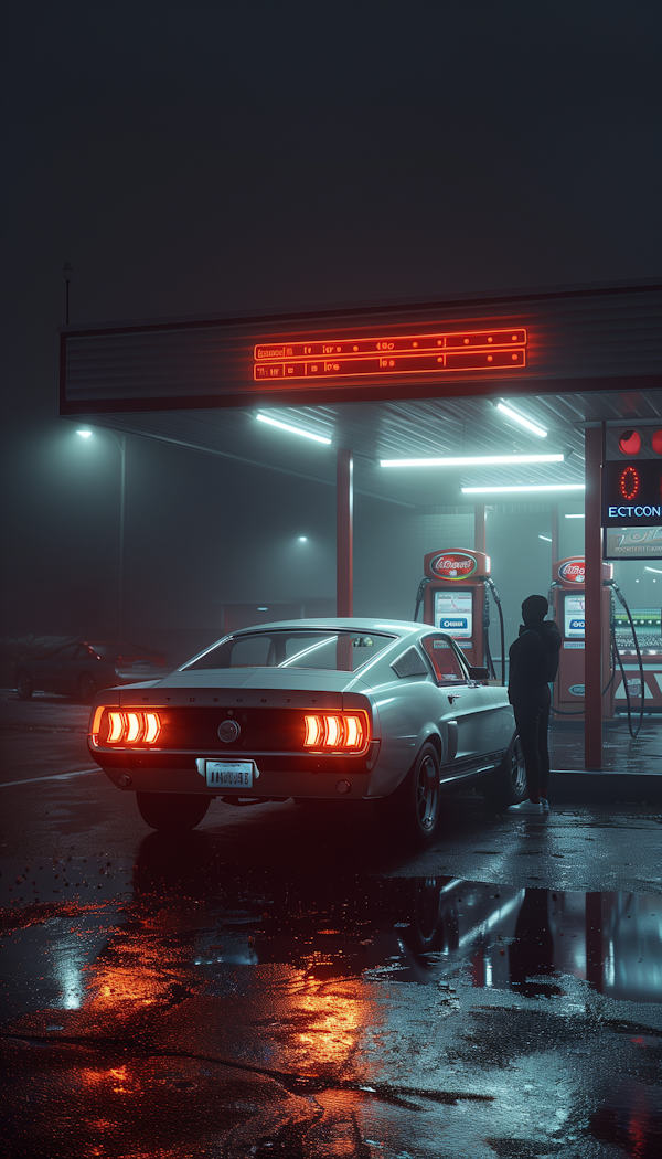 Moody Night at Gas Station