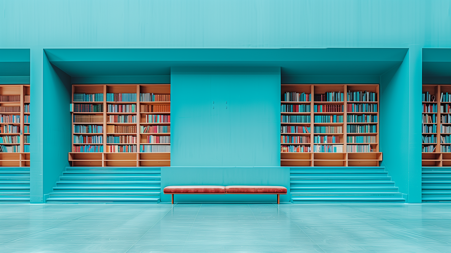 Symmetrical Turquoise Library Interior