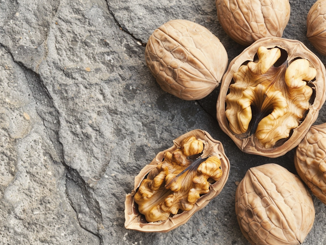 Walnuts on Stone Surface