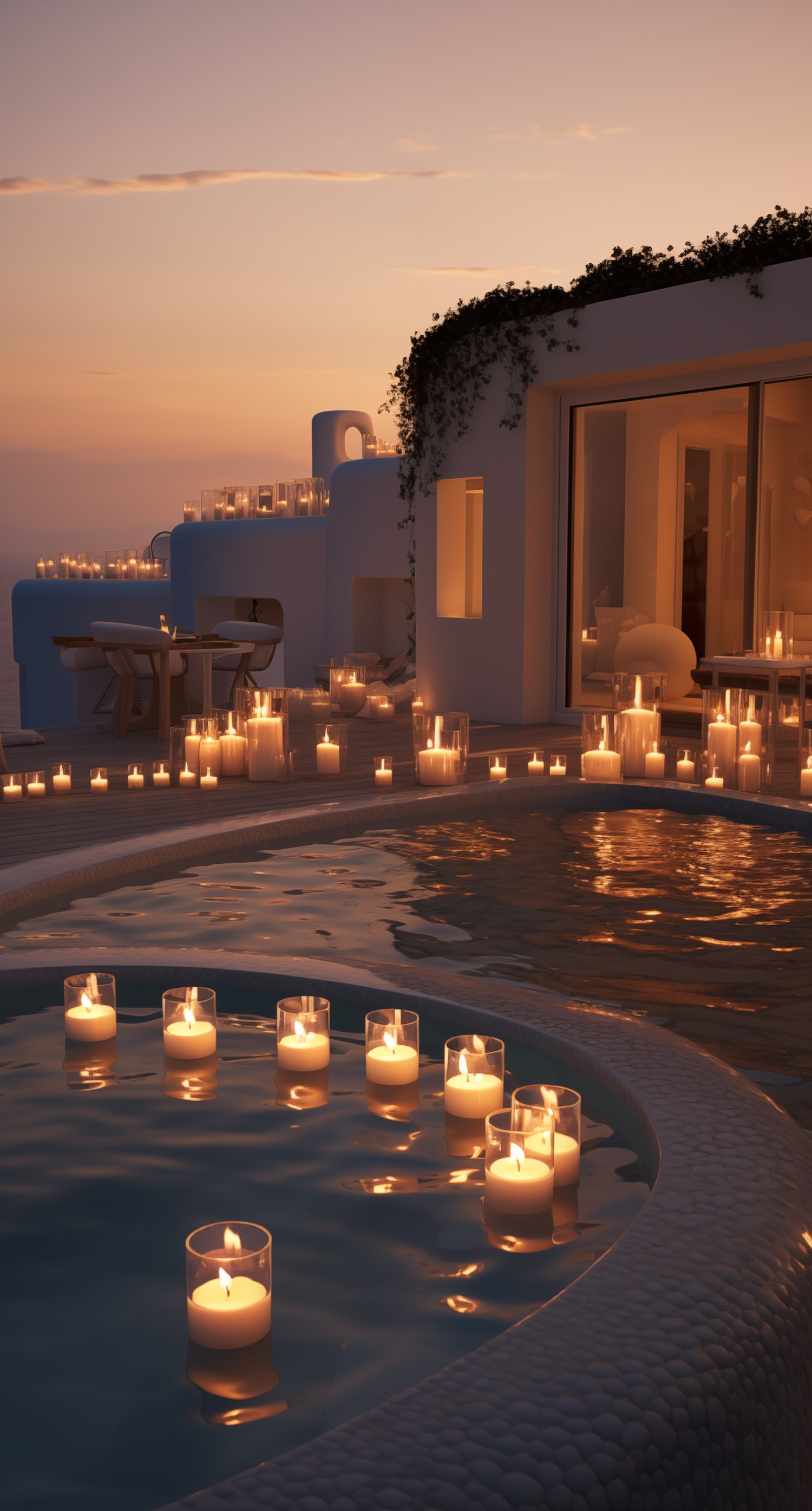 Twilight Serenity: Candlelit Poolside Ambiance