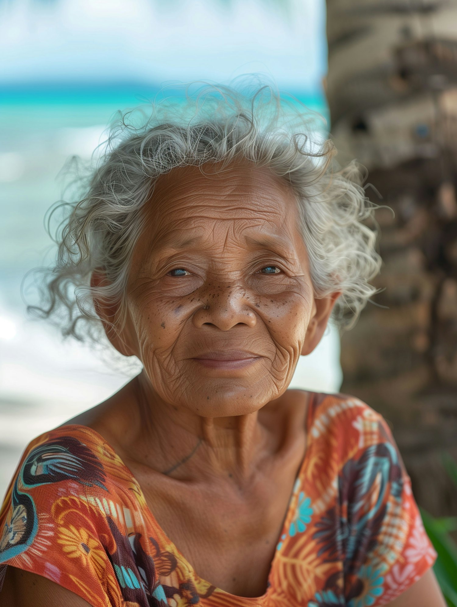 Serene Elderly Woman at Tropical Setting