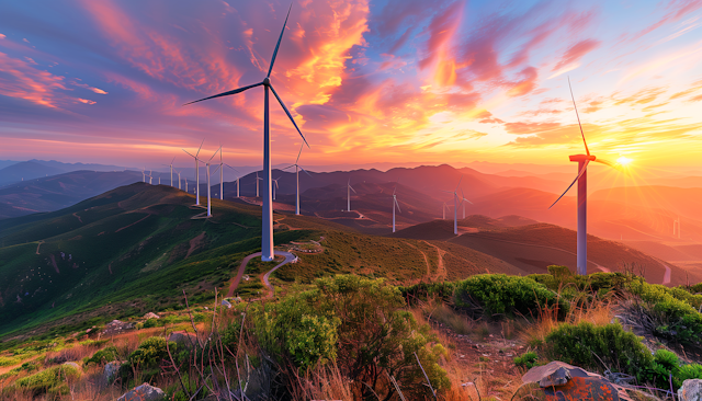 Sunset Over Wind Farm