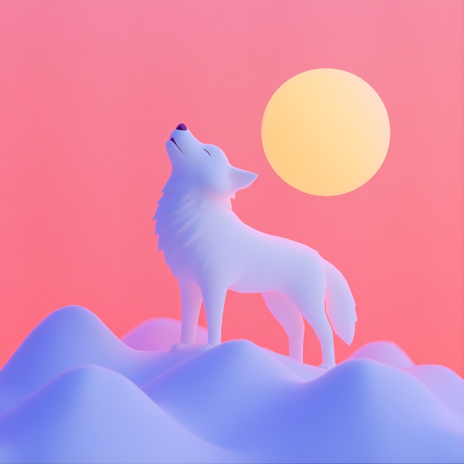 Stylized White Wolf on Blue Hills