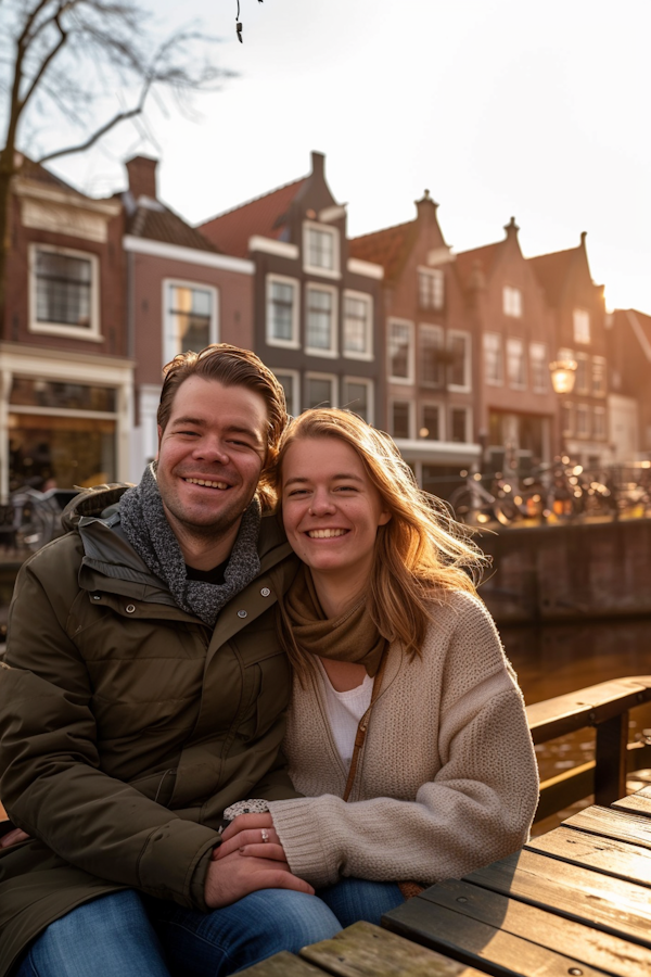 Cheerful Couple by the Canal