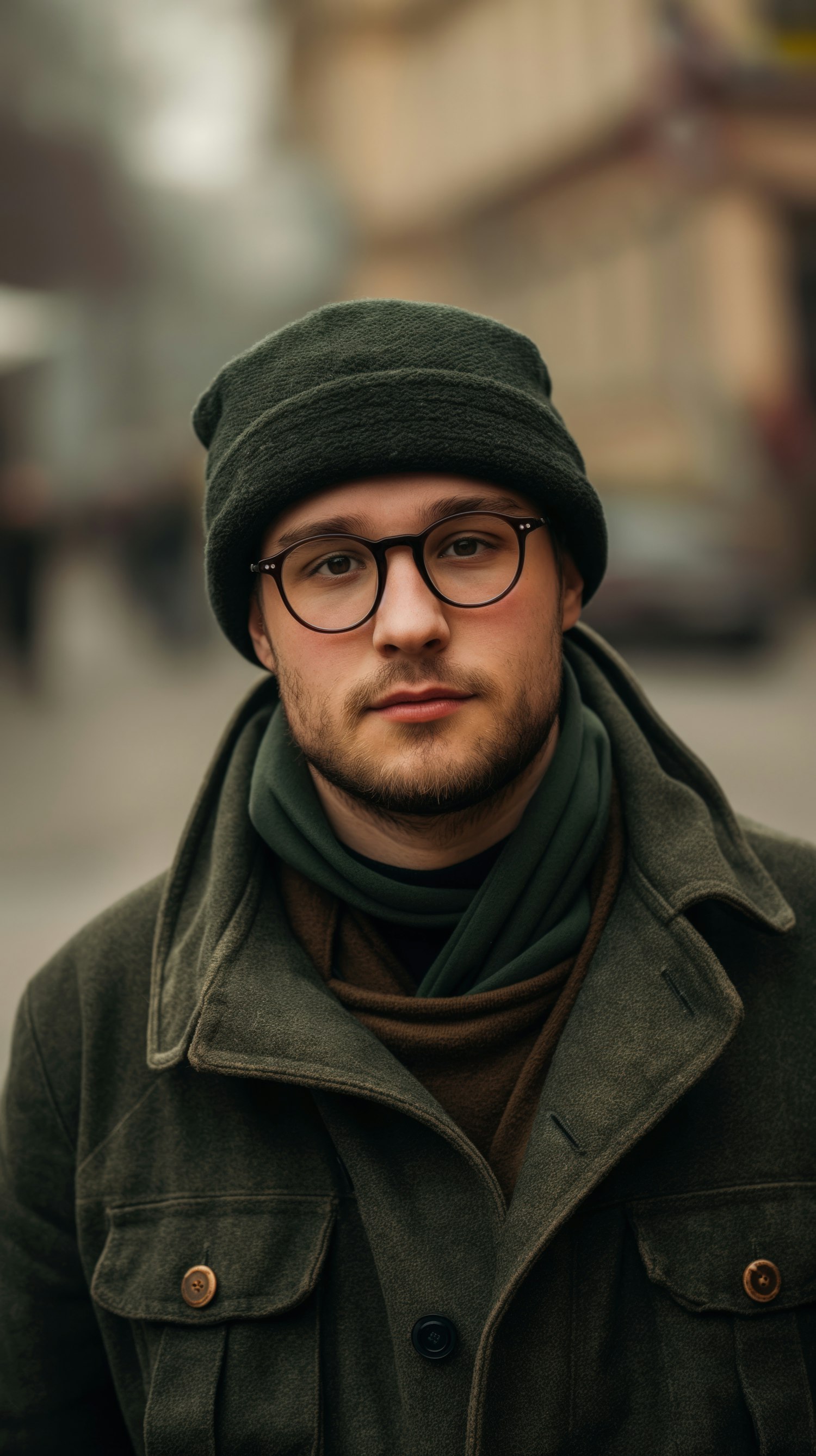 Contemplative Young Man in Winter Attire