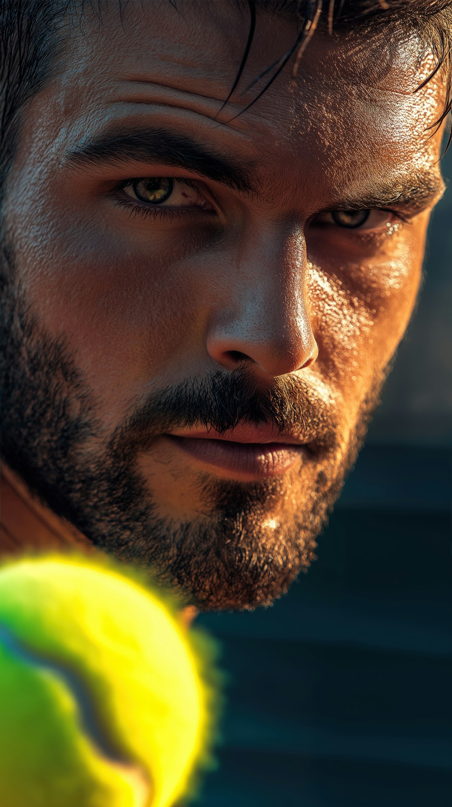 Intense Gaze of a Man with Tennis Ball