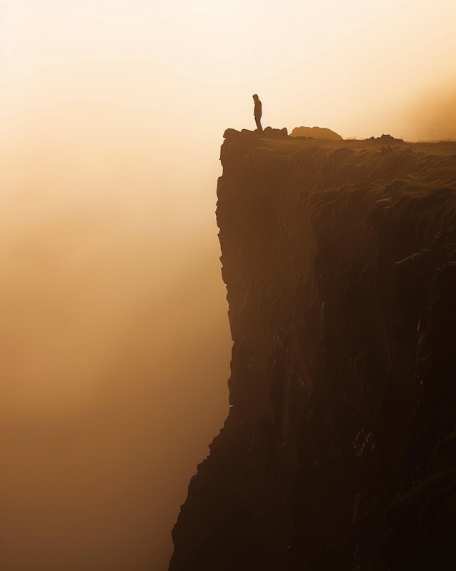 Silhouetted Figure on a Cliff