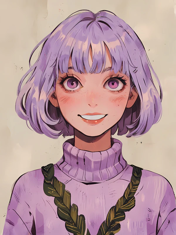 Animated Character with Lavender Hair