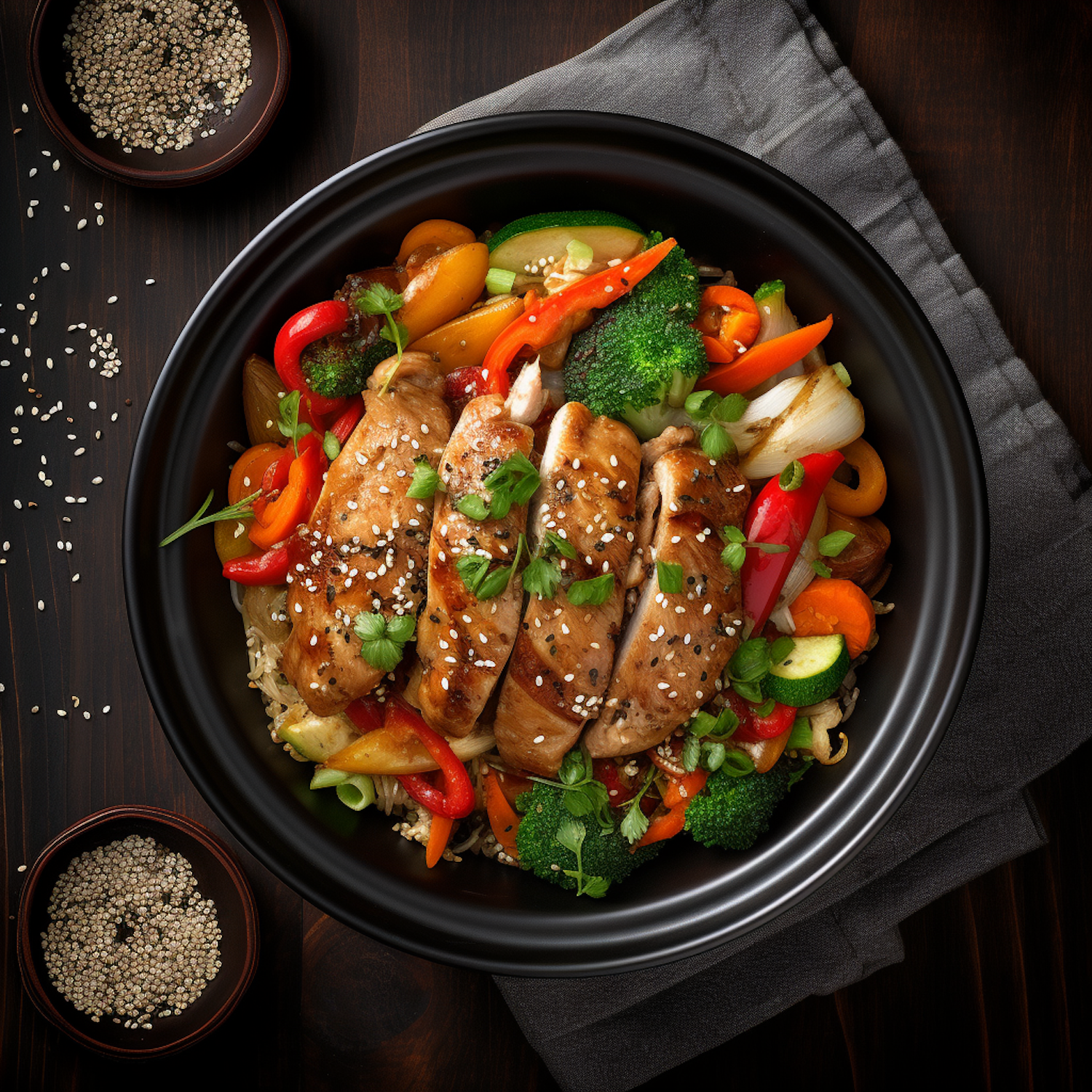 Golden Sear Teriyaki Chicken with Stir-Fried Vegetables and Rice